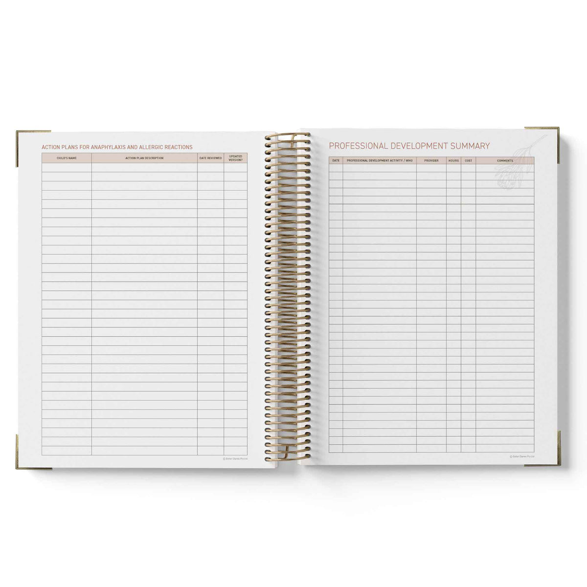 Open spiral-bound 2027 OSHC Diary with grid pages on a white background