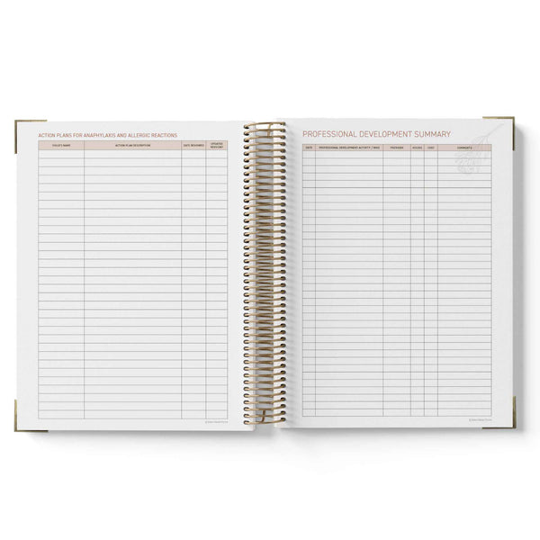Open spiral-bound 2027 OSHC Diary with grid pages on a white background