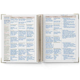 Open planner with daily schedule and notes on each page