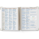 Open planner showing a weekly schedule with tasks and notes on each day.