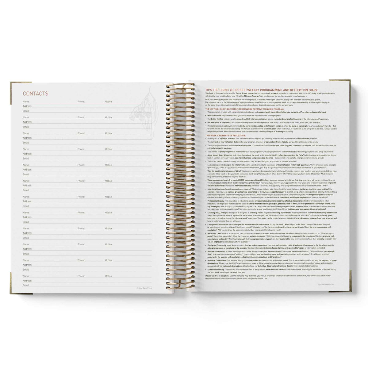 Open spiral-bound notebook showing pages with text on a white background