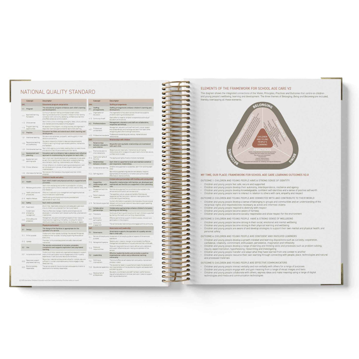 Open book showing text and a diagram on quality standards