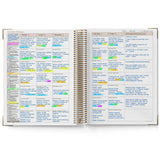 Open QLD Kindy Programming Diary with daily task listings on each page, showing a weekly schedule.