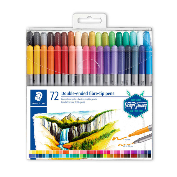 Pack of 72 double-ended fibre-tip pens by Staedtler with color swatches on a white background