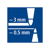 Diagram showing needle sizes with labels on a blue background