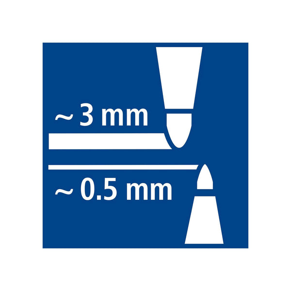 Diagram showing needle sizes with labels on a blue background