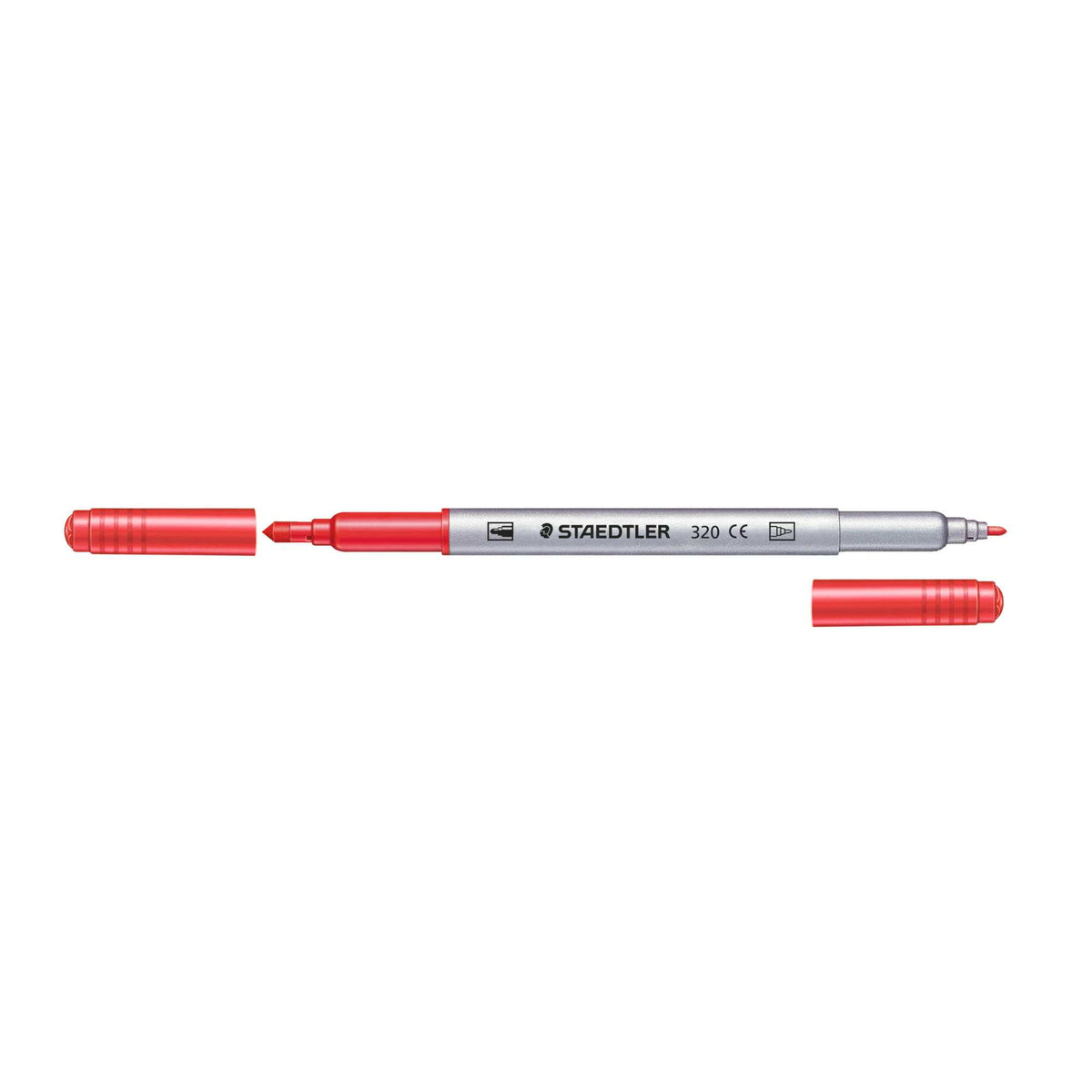 Staedtler 320 marker pen with red cap and body on a white background