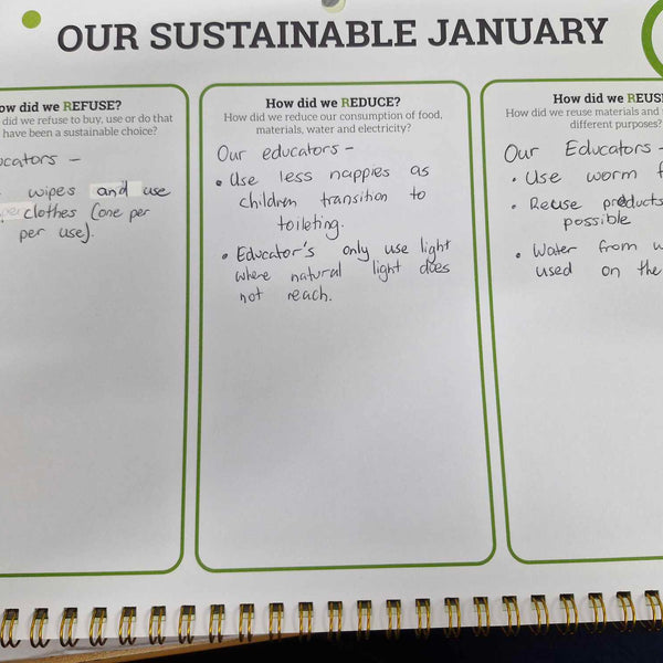 An example of the sustainability calendar showing educator contributions that connect with the QIP