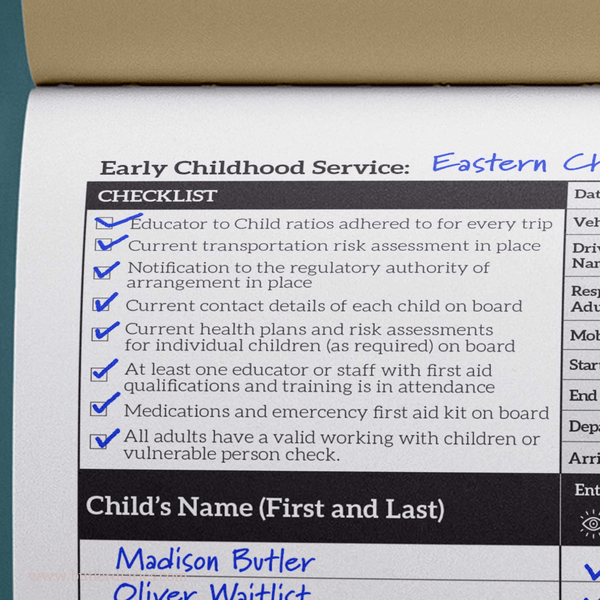 Childcare Transportation Log for New Regs Butler Diaries