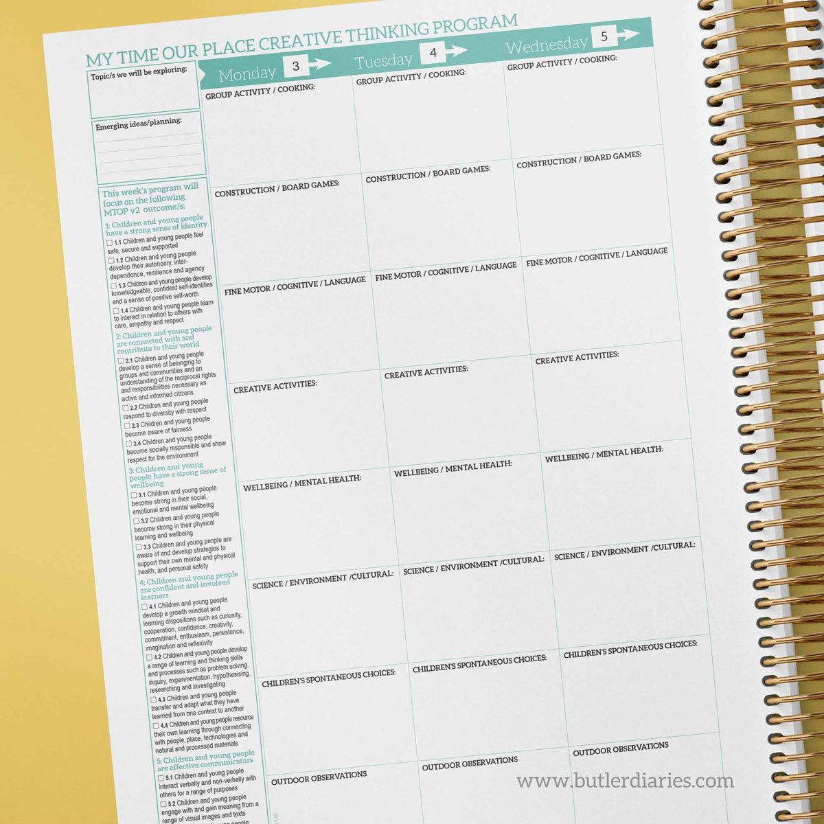 2024 OSHC Weekly Programming & Reflection Diary | Butler Diaries