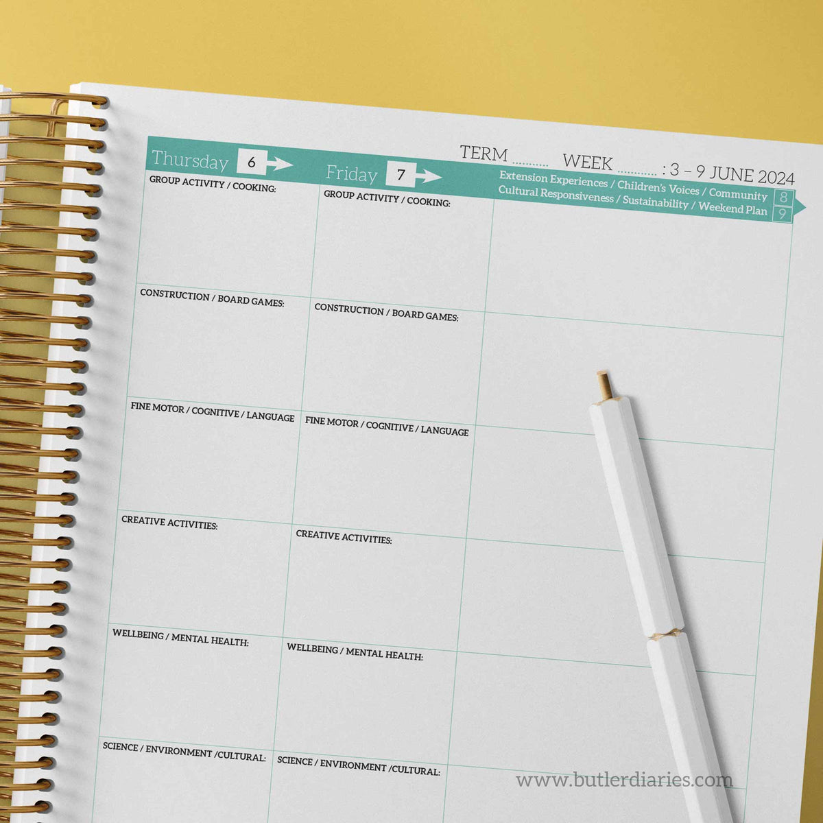 2024 OSHC Weekly Programming & Reflection Diary | Butler Diaries