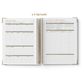 Open teacher planner showing support planner and adjustments & impact tracker on white background