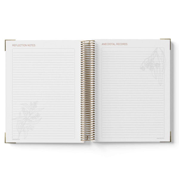 Open teacher planner with 'Reflection Notes' and 'Anecdotal Records' sections on a white background