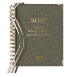2027 Teacher Weekly Planning and Reflection Diary with gold text on a white background