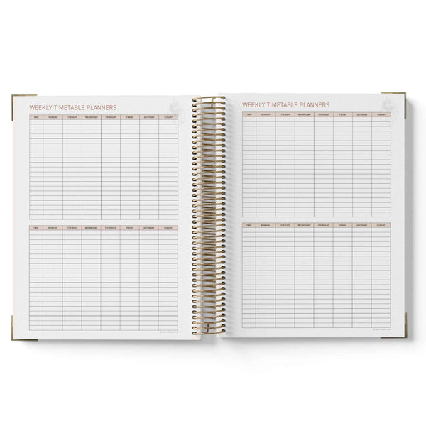 Open teacher planner weekly timetable planner on a white background