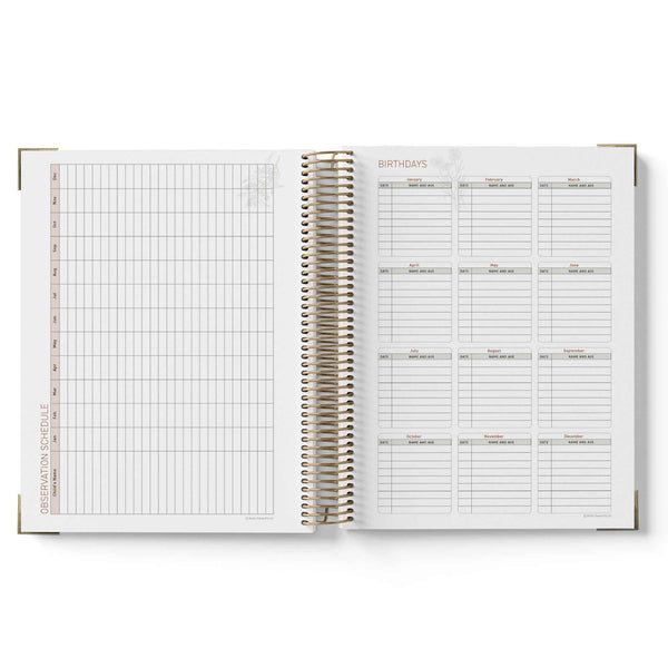 Open spiral-bound 2027 ECEC Programming Diary with grid and list pages on a white background