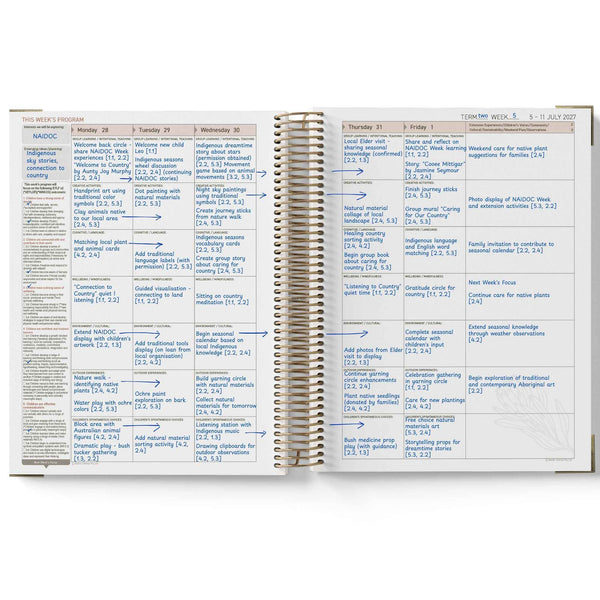 Open 2027 ECEC Programming Diary with detailed weekly schedule on a white background