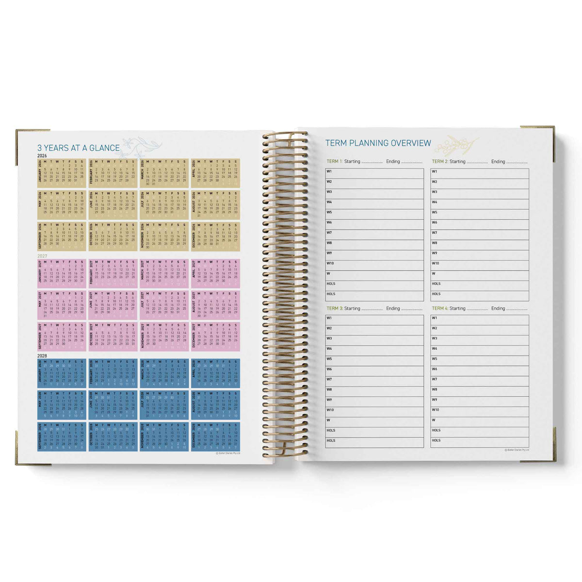 Open 2027 ECEC Programming Diary showing calendar and planning overview sections on a white background